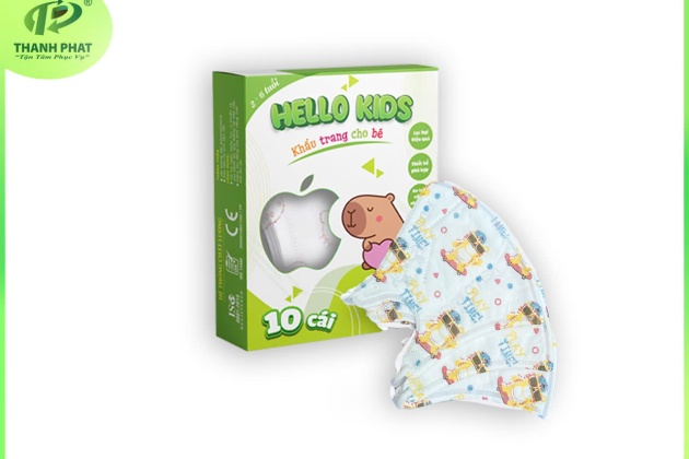 Khẩu Trang Em Bé Hello Kids 3D ( Hoạ Tiết Mèo Đeo Kính - 10 Cái/Hộp)